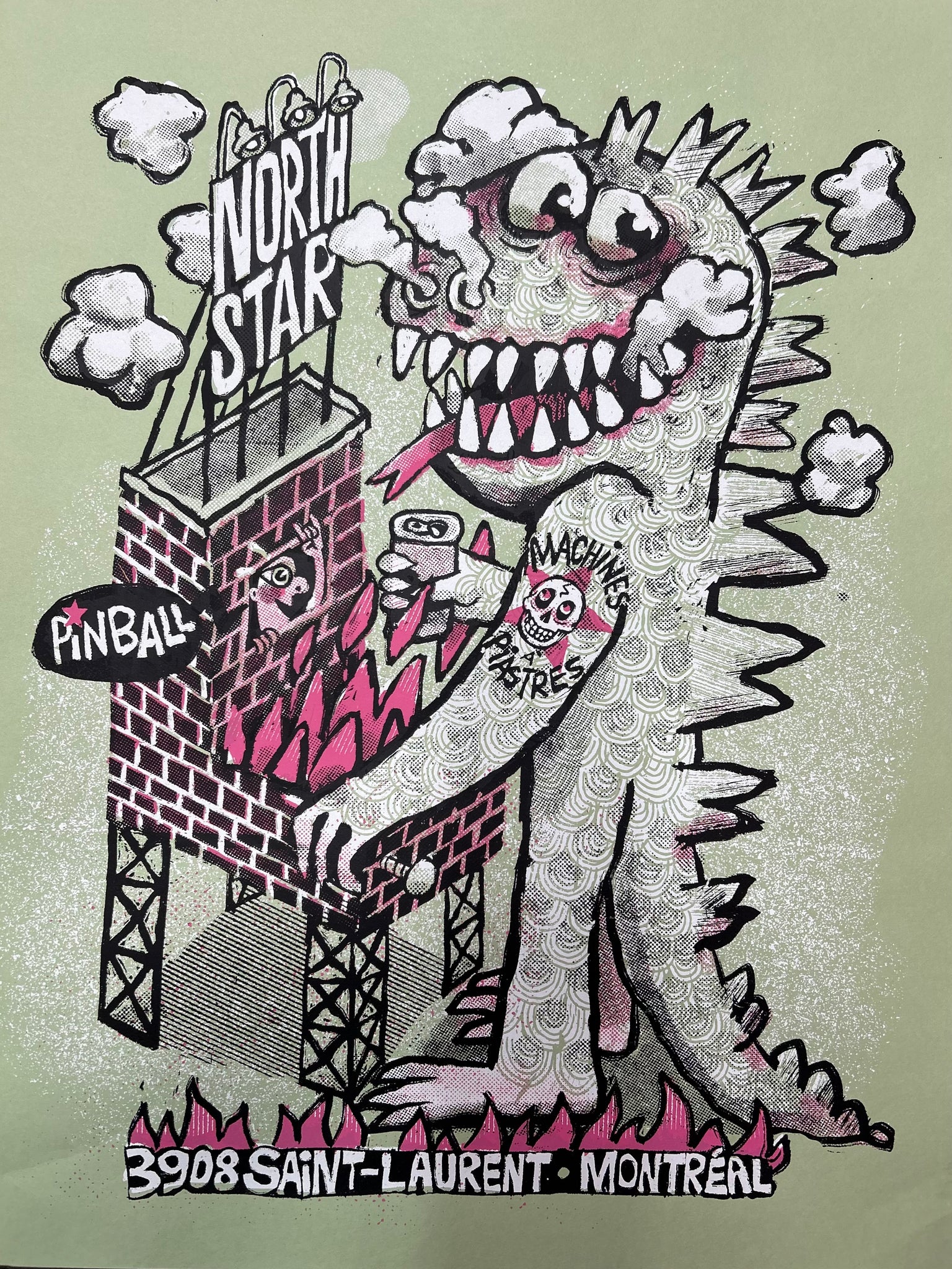 Affiche sérigraphiée "North Star Pinball Lizard"